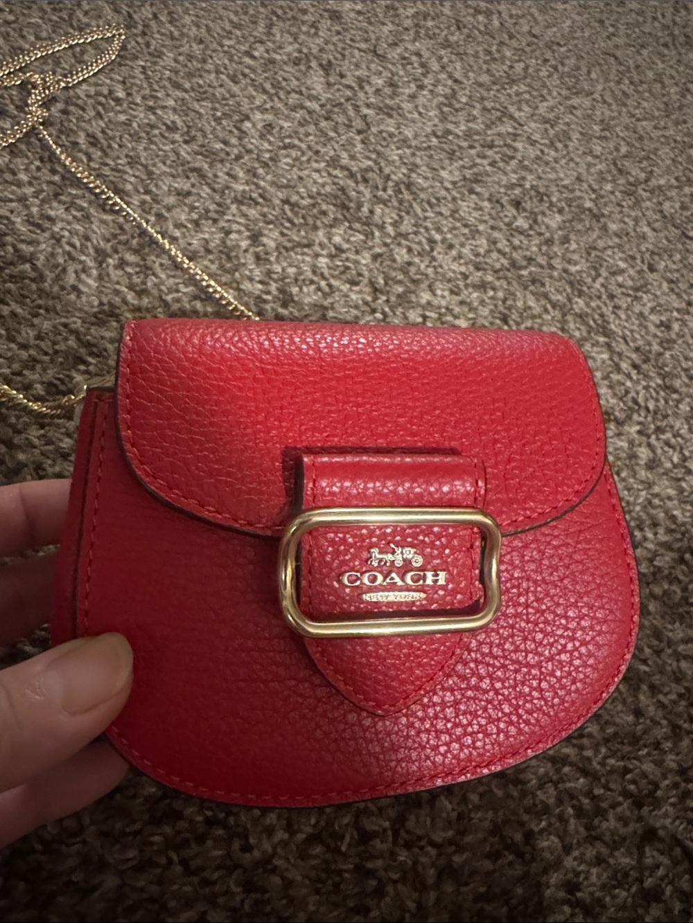 Coach Red Pebbled Leather Mini Saddle Crossbody with Gold Hardware